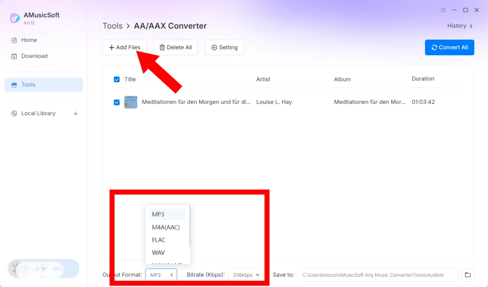 Add AA/AAX books and select output format