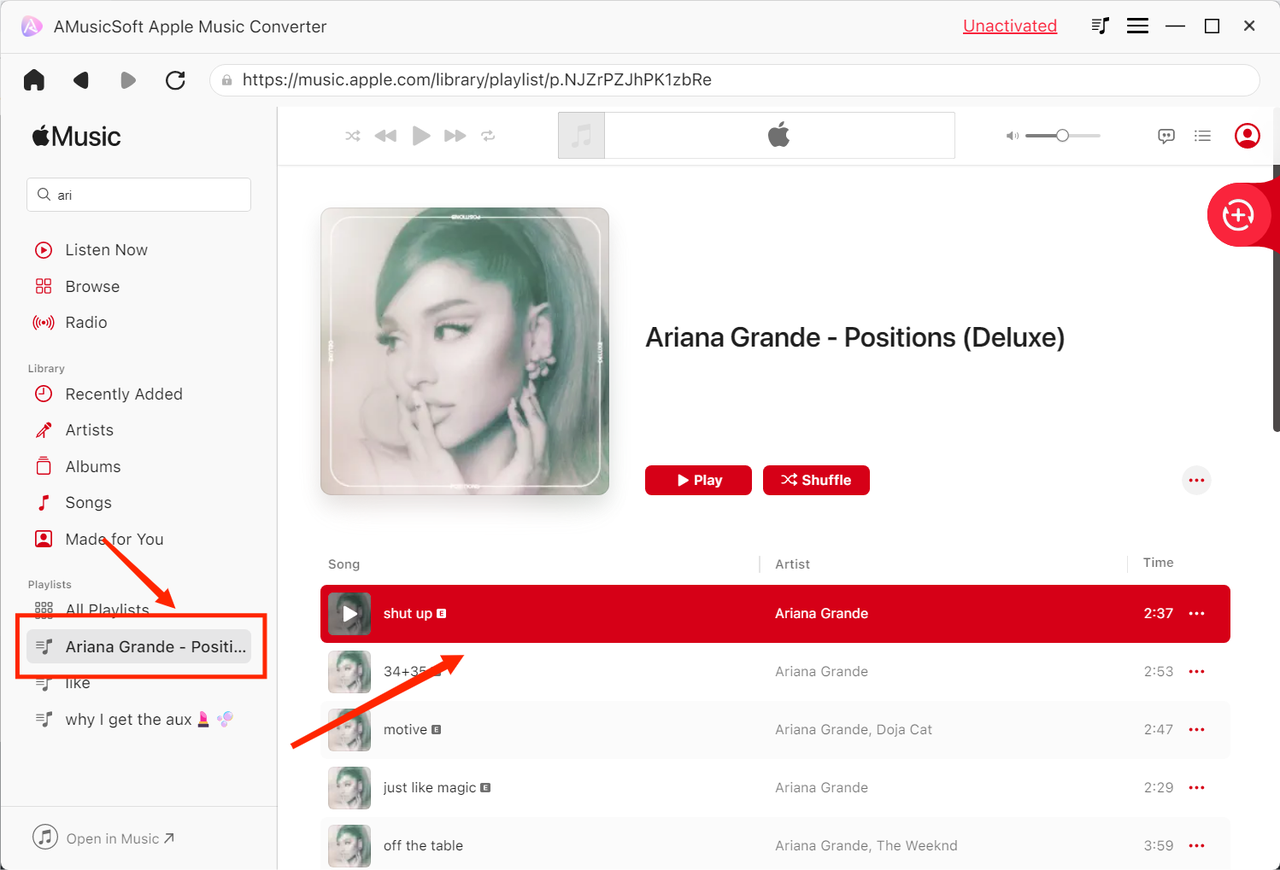 Choose Songs to AMusicSoft Conversor de música da Apple