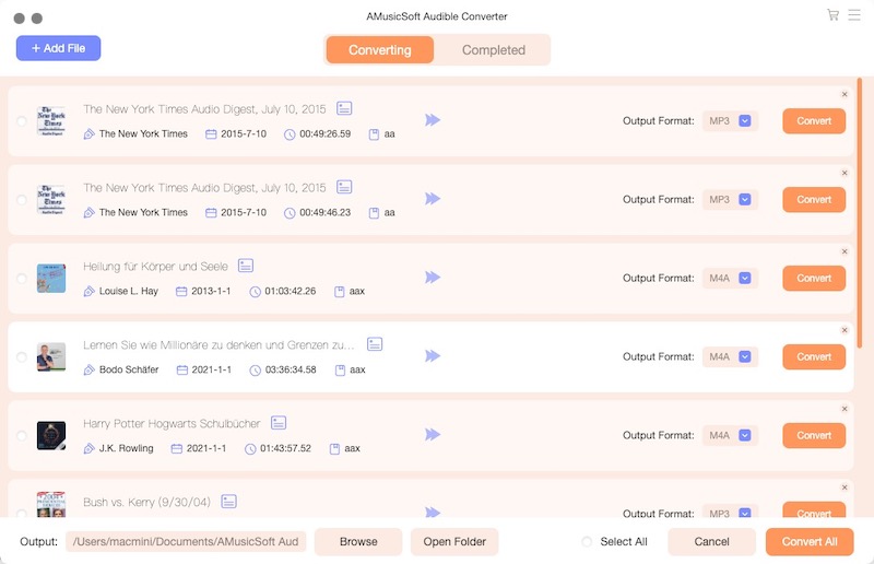 Schritt 3. MP3 Audible-Hörbücher konvertieren und herunterladen